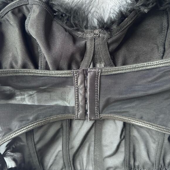 NEW Nasty Gal Satin Corset Bodysuit Feather Medium Cosplay Mesh Sheer Dark Angel - Picture 7 of 10